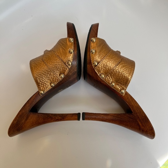 GUCCI HORSEBIT WOODEN PLATFORM SANDALS COPPER LEATHER SZ 36 6. - Picture 7 of 16